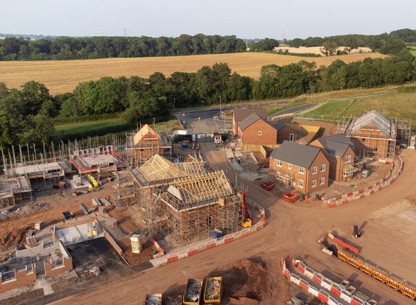 Construction site with new build houses being built