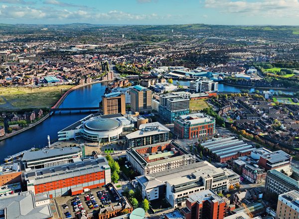 Aerial photo of Belfast Cityscape in Northern Ireland