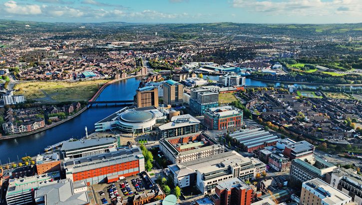 Aerial photo of Belfast Cityscape in Northern Ireland