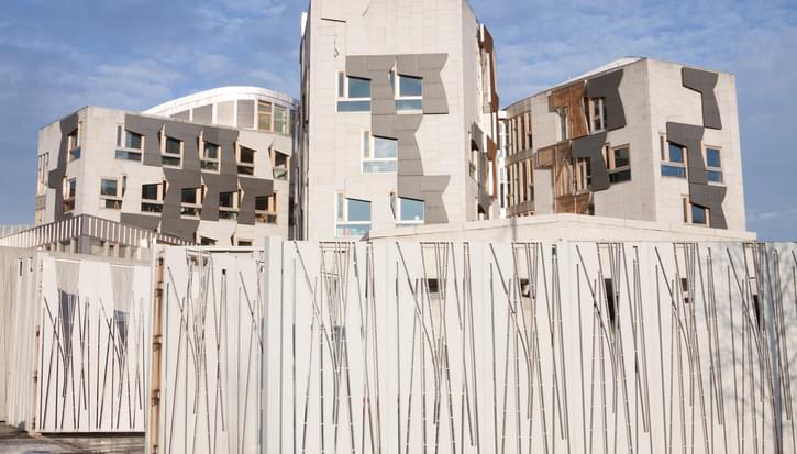 The Scottish parlimant is a white modernist building