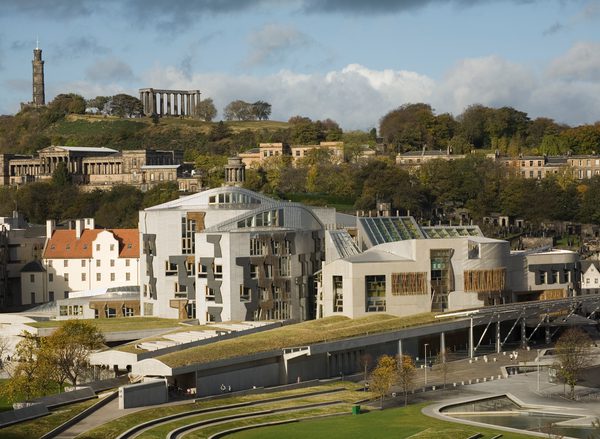 Scottish parliament building at Holyrood and Calton Hill, Edinburgh