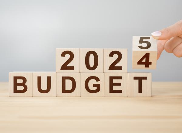 A stack of wooden blocks that reads 2024/ 2025 budget