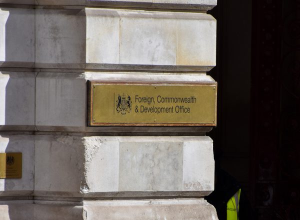 Entrance sign at the Foreign, Commonwealth and Development office in Westminster