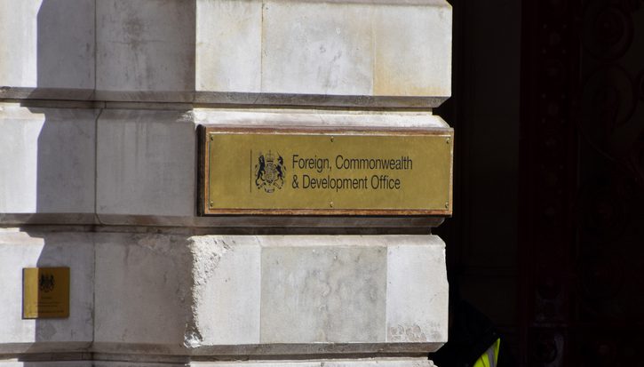 Entrance sign at the Foreign, Commonwealth and Development office in Westminster