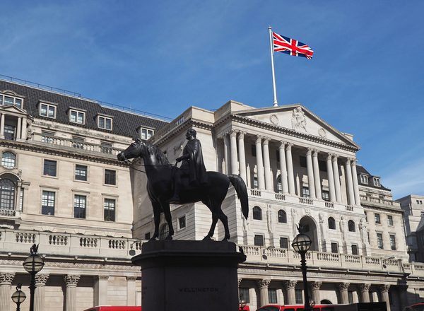 The Bank of England is watched over by a statue of the Duke of Wellington seated on his horse